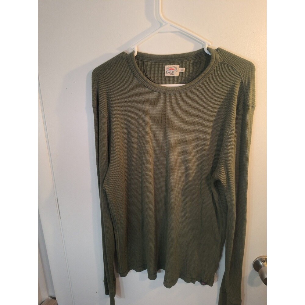 Faherty Legend Mens Olive Green Pima Cotton Modal Thermal Waffle Knit Shirt L